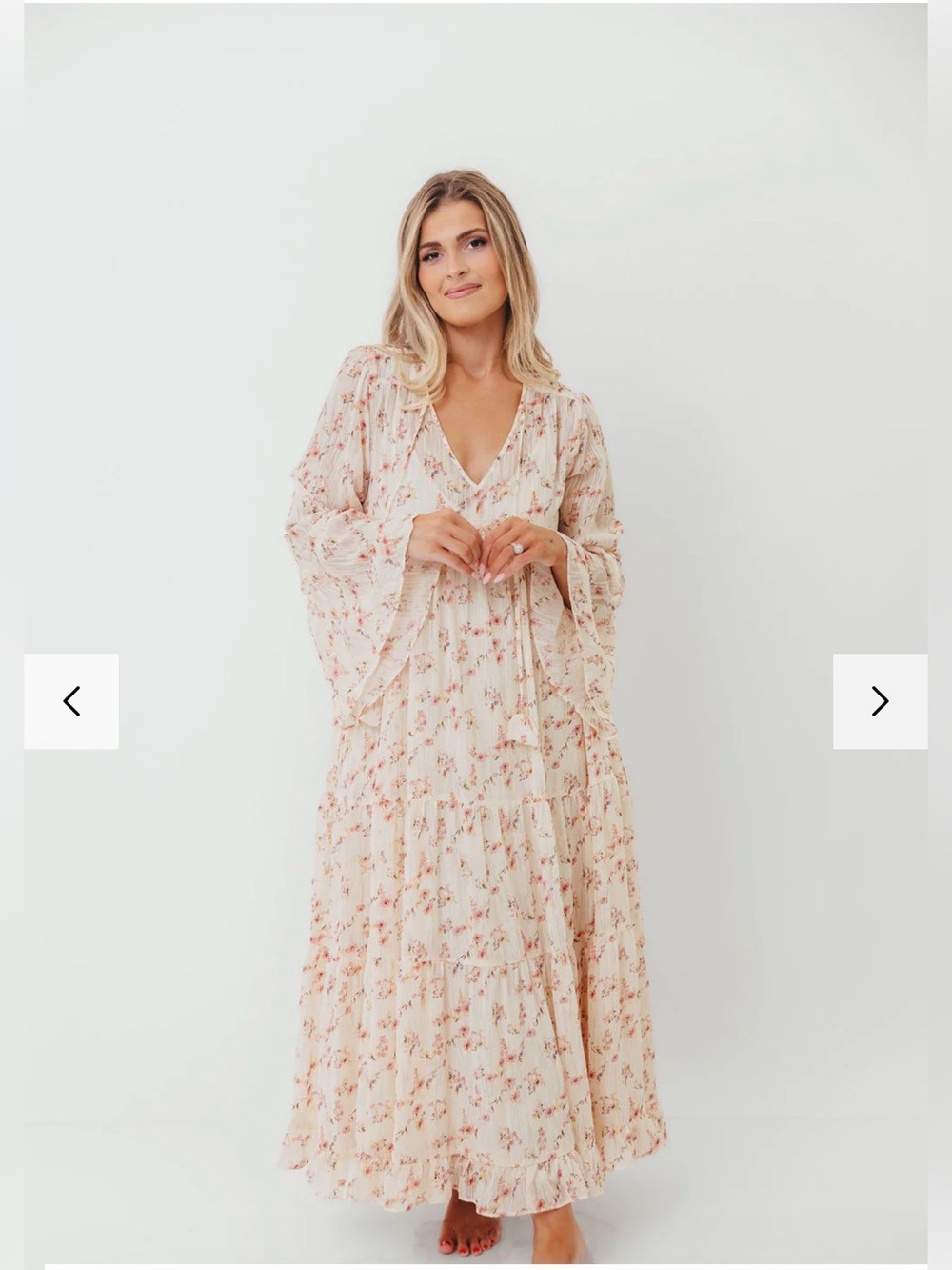 NWT Worth Collective Lisa Woven Floral Maxi Bohemian Dress Cream Size M
